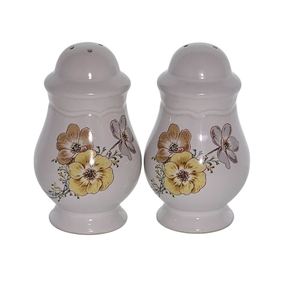 Noritake Autumnwind Salt Pepper Set 4" stoneware 1980s vtg floral stove top pair